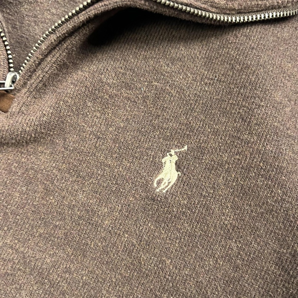 Polo By Ralph Lauren Sweater Mens Medium Brown 1/4 Zip Mock Neck Knit Logo - Picture 2 of 5